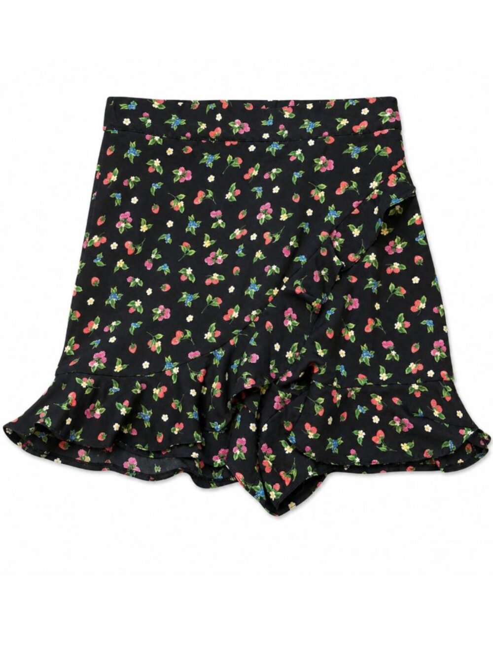 Black Floral Ruffle Wrap Mini Skort